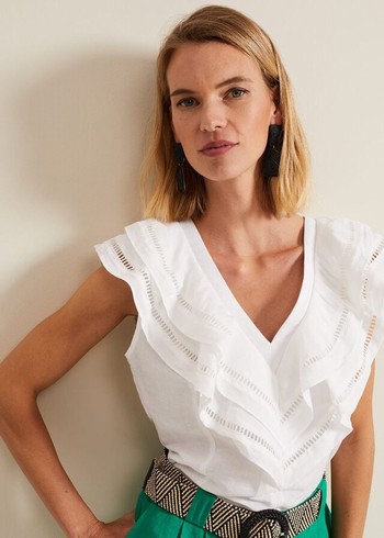 Phase Eight Rosey Linen Ruffle Shirts White Australia | IM7018325